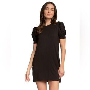 Pomander Place black puff sleeve mini dress size Small 100% cotton
